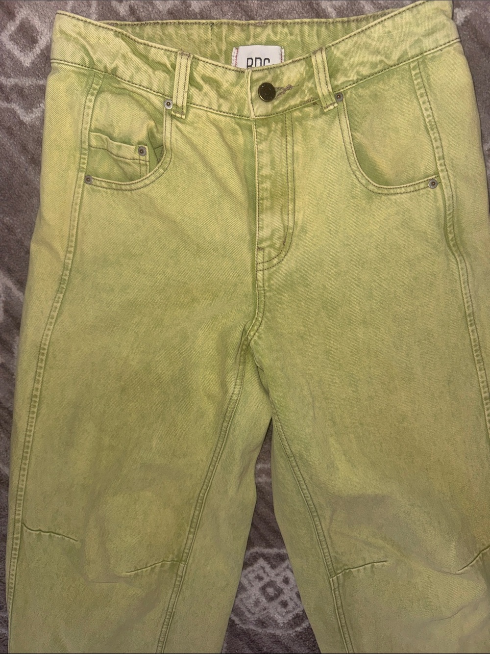 BDG Wide Leg Baggy Barrel Jeans Lime Green Denim 24 Waist Urban Outfitters EUC - Picture 7 of 11